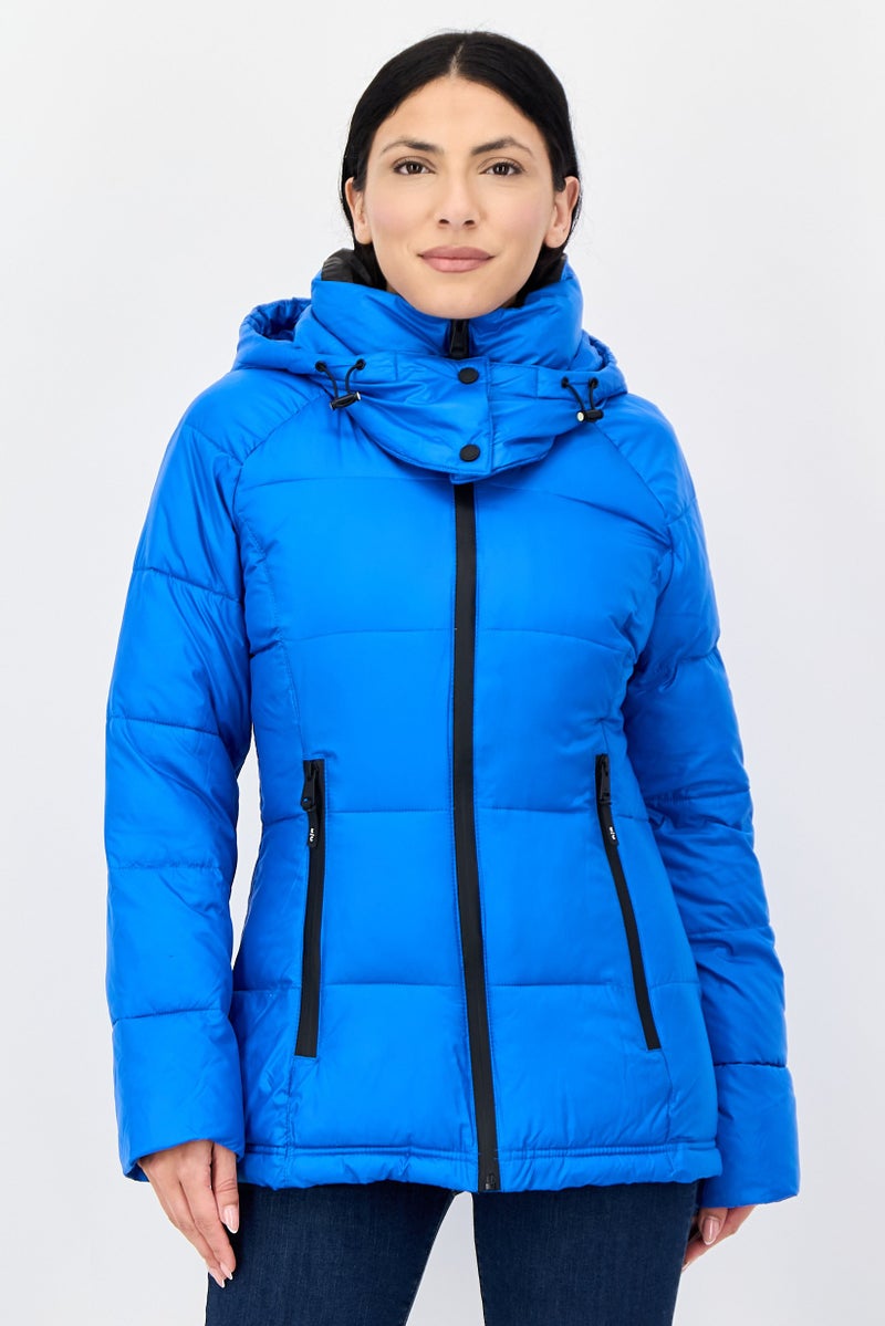 Kenneth Cole Women Brand Logo Puffer Jacket, Blue - Image 1